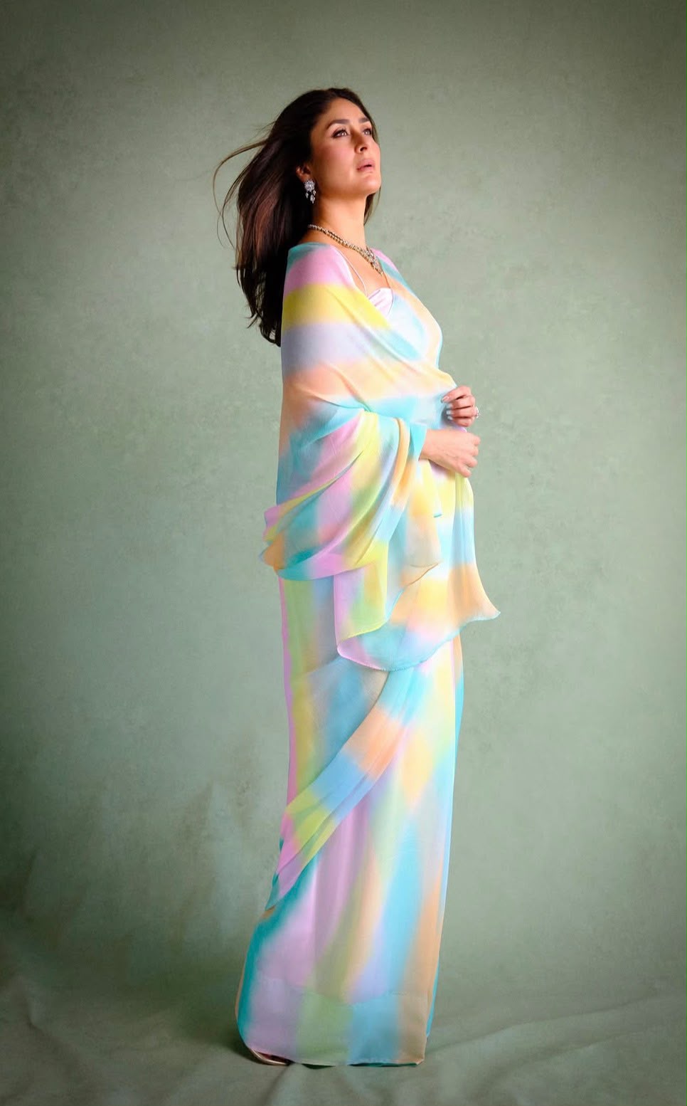 Celebrity Inspired Rainbow Leheriya Chiffon Saree