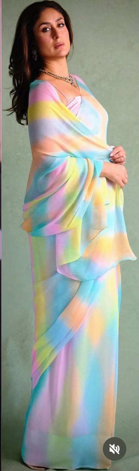 Celebrity Inspired Rainbow Leheriya Chiffon Saree