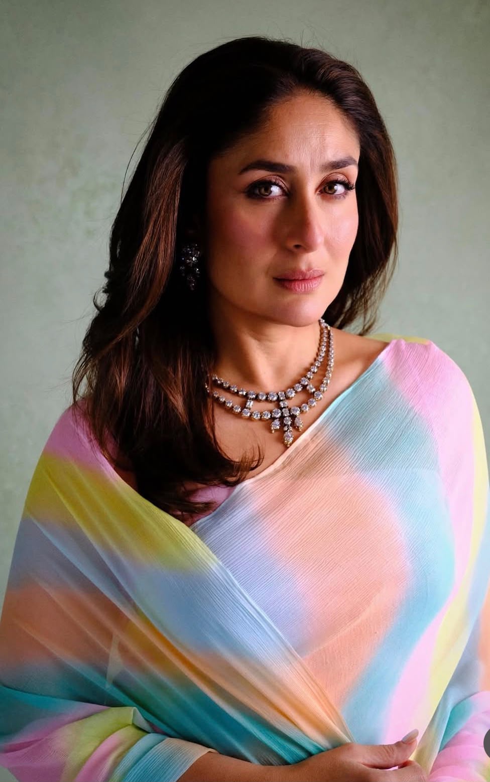 Celebrity Inspired Rainbow Leheriya Chiffon Saree