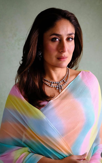 Celebrity Inspired Rainbow Leheriya Chiffon Saree