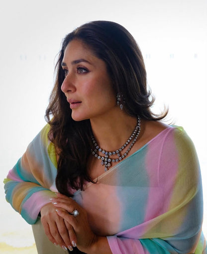 Celebrity Inspired Rainbow Leheriya Chiffon Saree