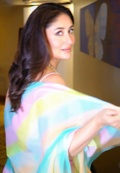Celebrity Inspired Rainbow Leheriya Chiffon Saree