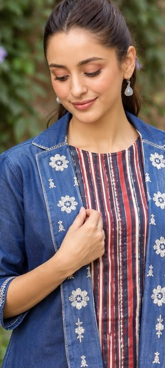 3-Piece Denim Embroidered Coord Set