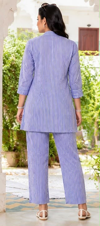 Stripe Floral Embroidered Cotton Co-ord Set