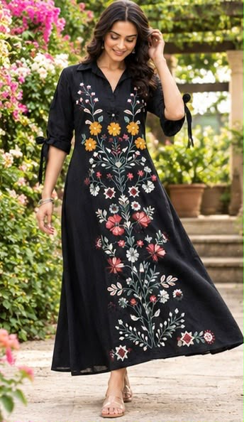 Heavy Embroidered 100% Cotton Long Dress