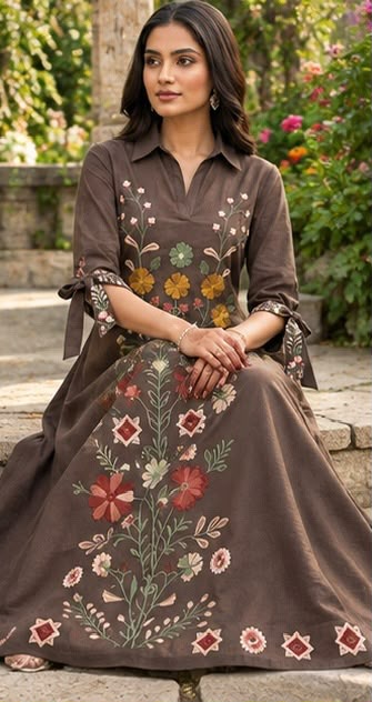 Heavy Embroidered 100% Cotton Long Dress