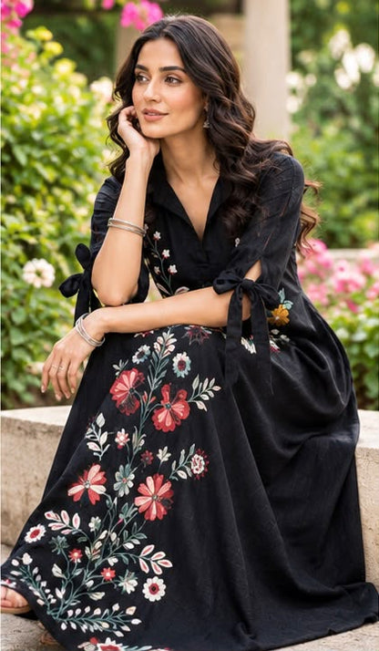 Heavy Embroidered 100% Cotton Long Dress