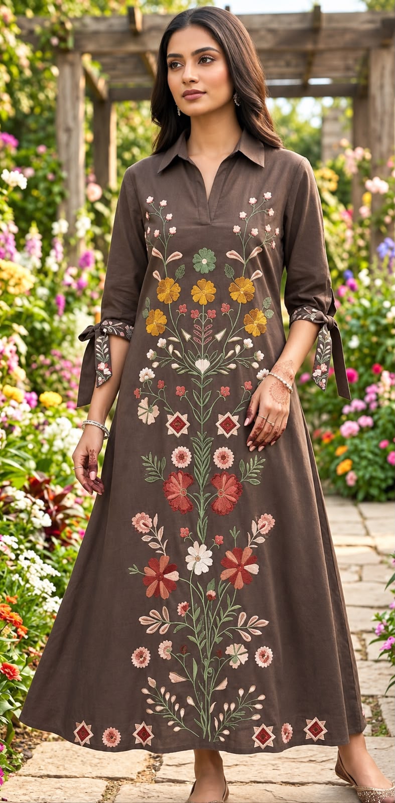 Heavy Embroidered 100% Cotton Long Dress