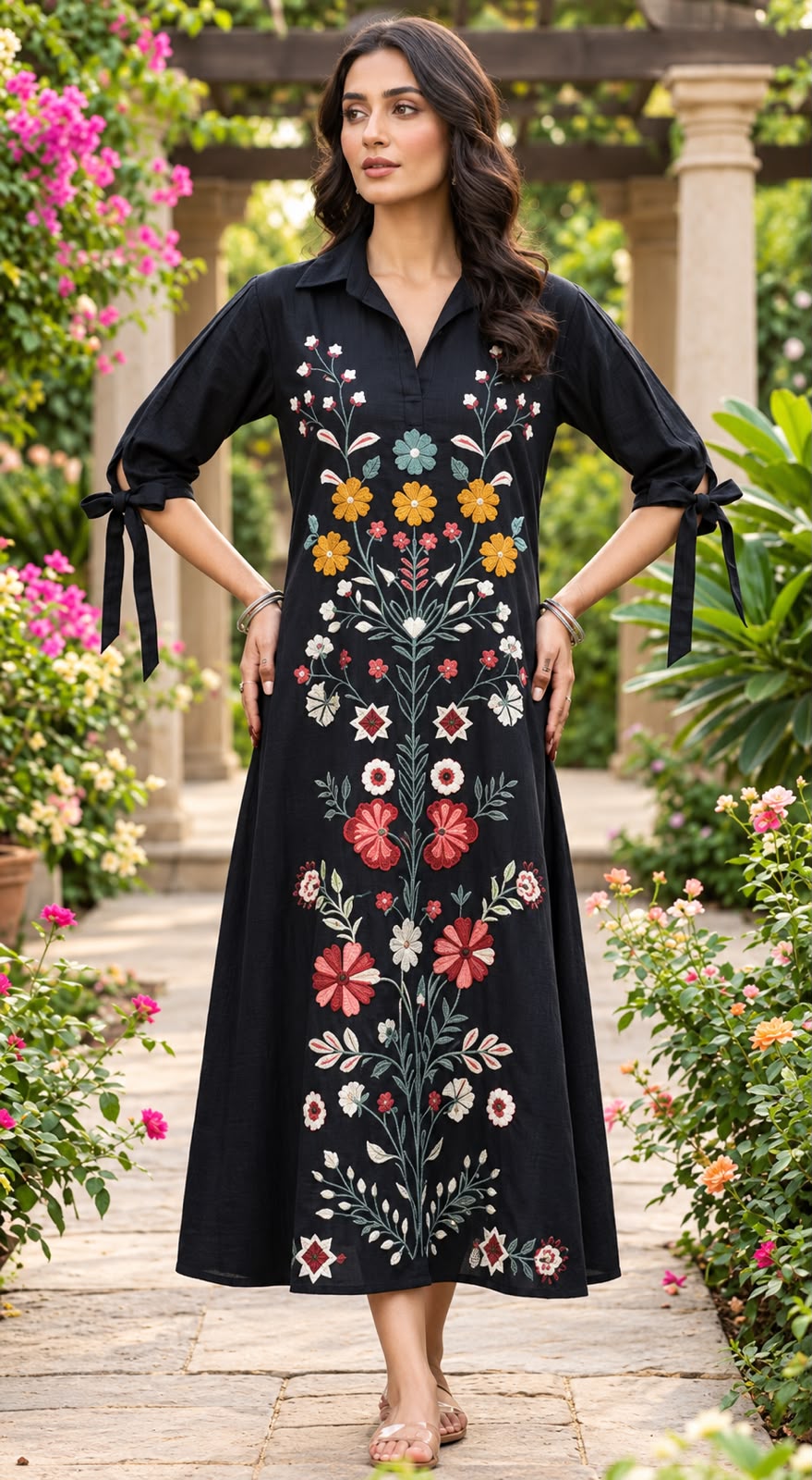 Heavy Embroidered 100% Cotton Long Dress