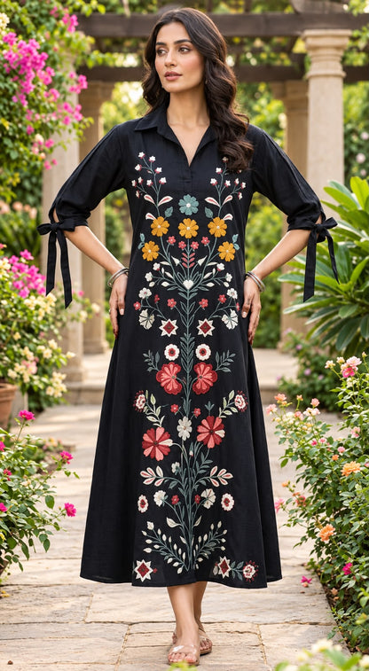 Heavy Embroidered 100% Cotton Long Dress