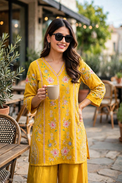Pure Viscose Rayon Embroidered Co-ord Set