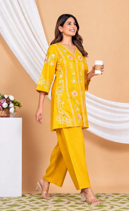 Pure Viscose Rayon Embroidered Co-ord Set