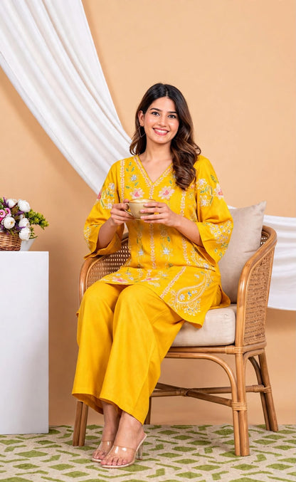 Pure Viscose Rayon Embroidered Co-ord Set