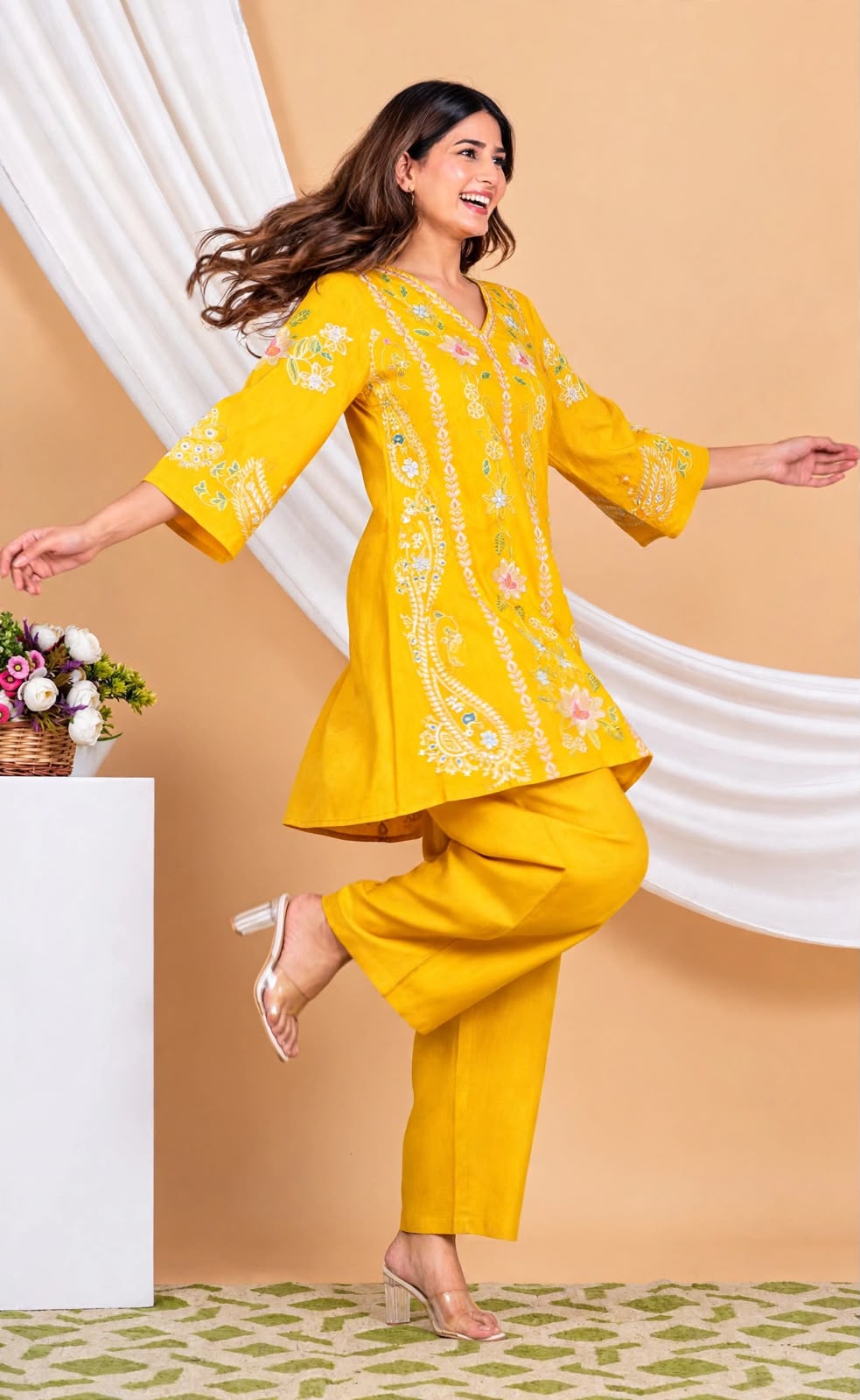 Pure Viscose Rayon Embroidered Co-ord Set