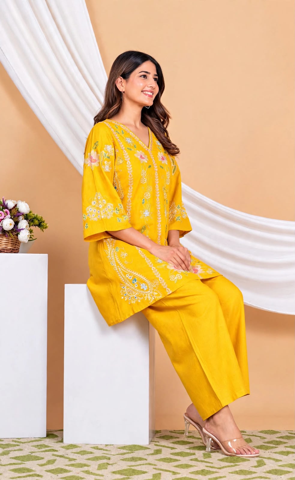 Pure Viscose Rayon Embroidered Co-ord Set