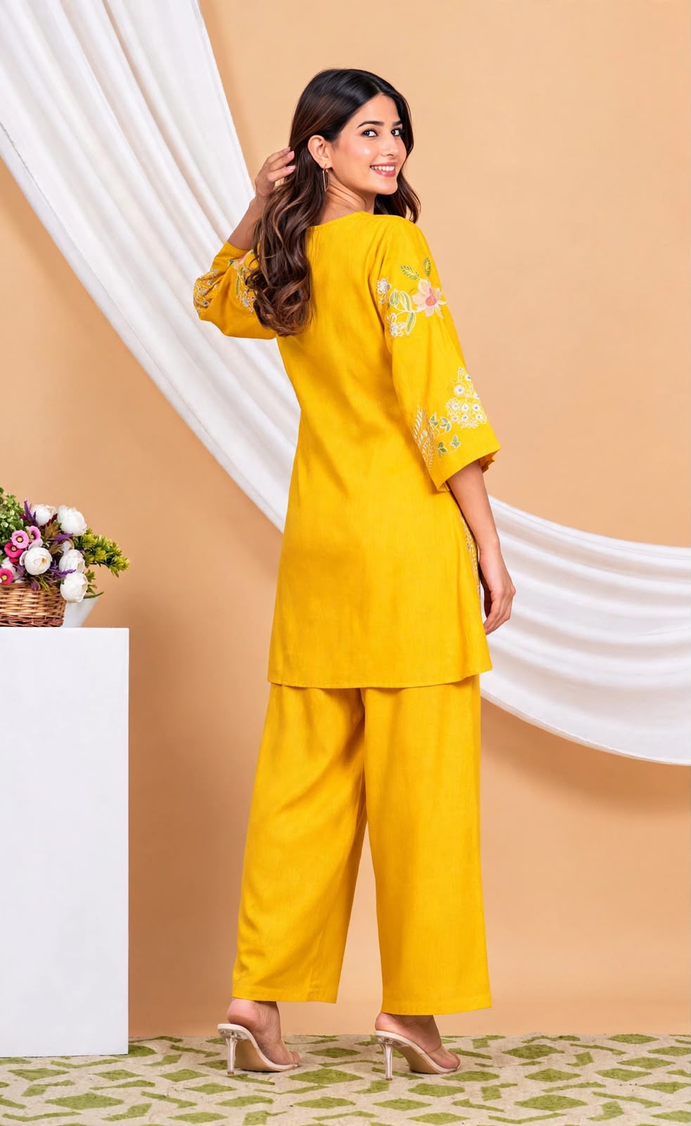 Pure Viscose Rayon Embroidered Co-ord Set