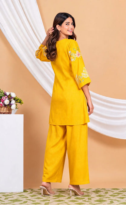 Pure Viscose Rayon Embroidered Co-ord Set