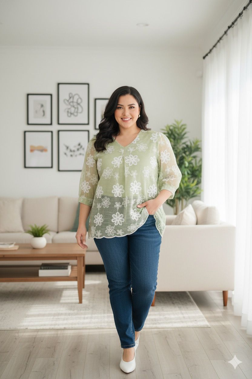 Plus embroidered top