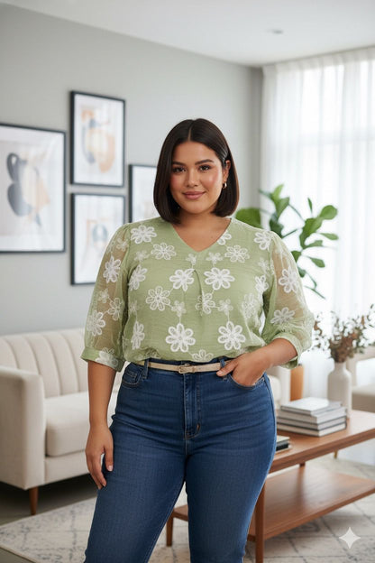 Plus embroidered top