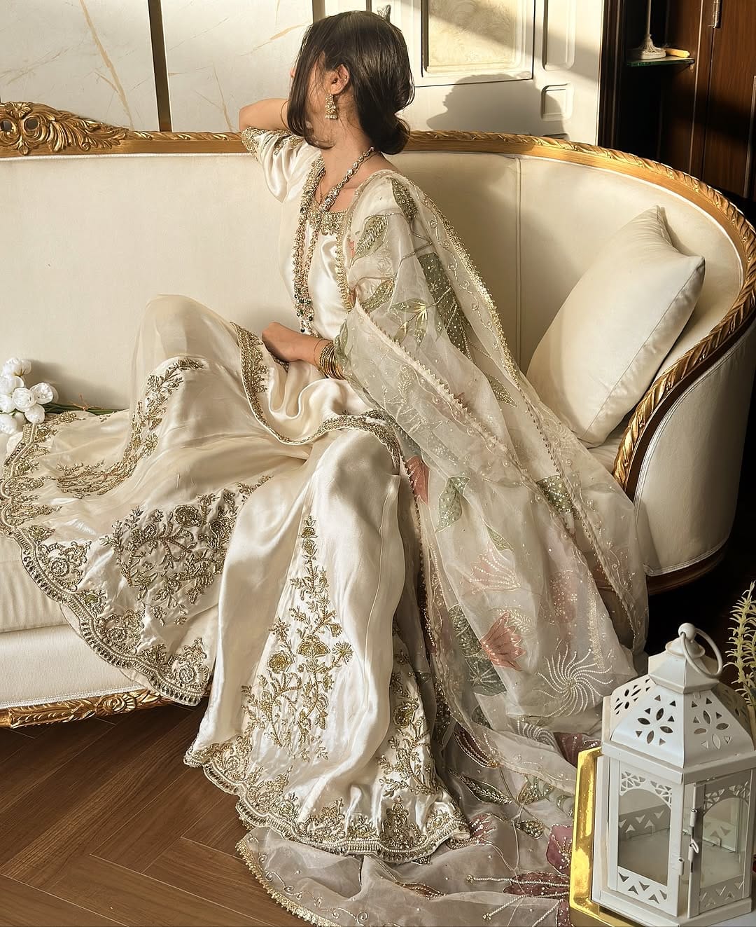 Organza hand painted hand work dupatta