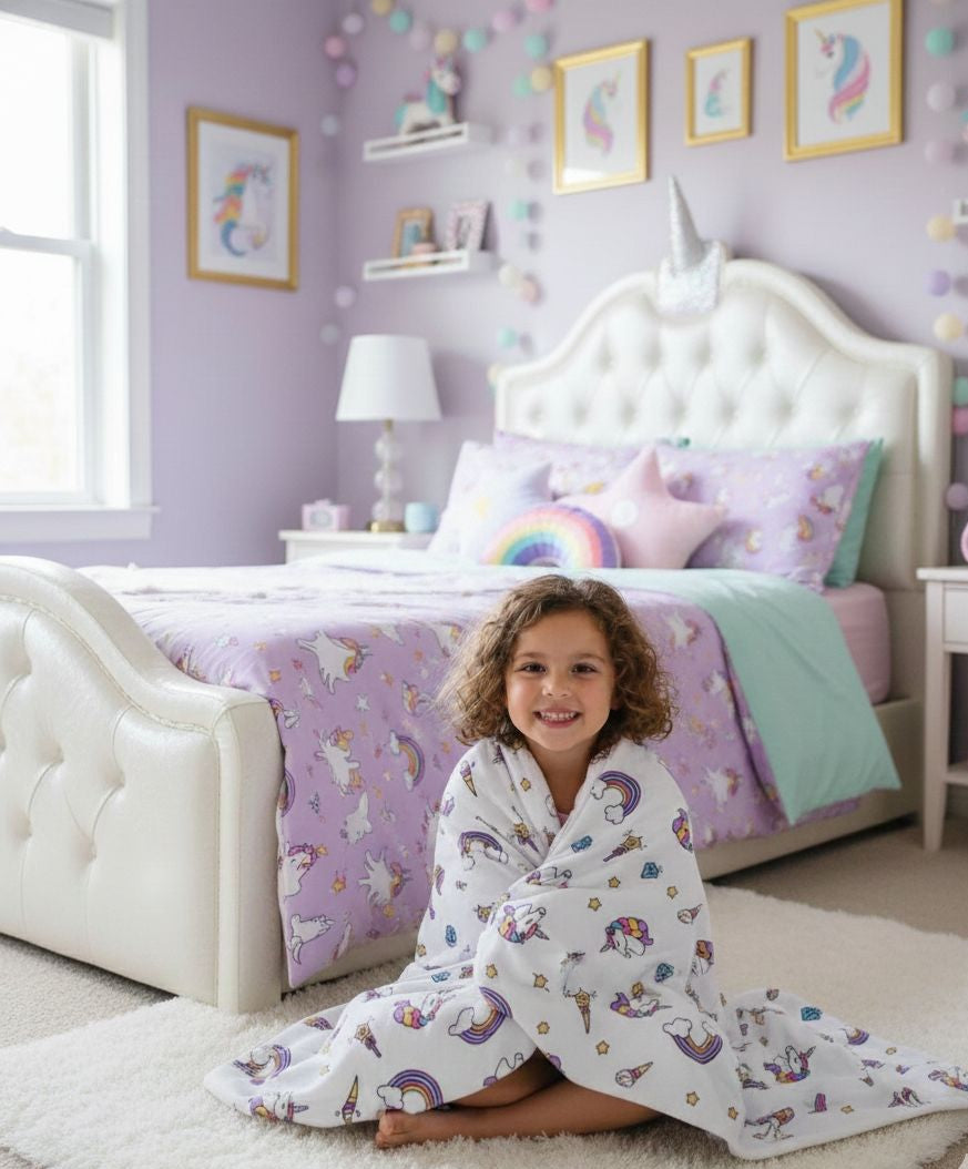 Unicorn theme kids shawl/blanket