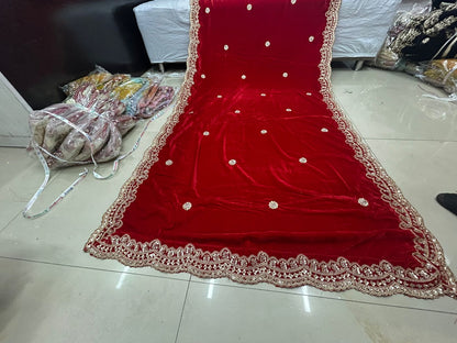Velvet Bead Scallop work Dupatta