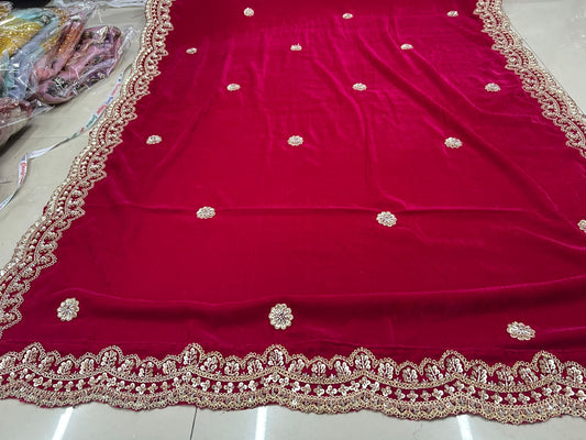 Velvet Bead Scallop work Dupatta