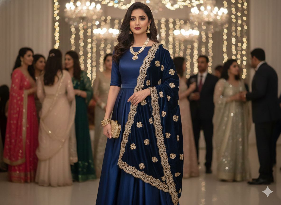 Velvet Bead Scallop work Dupatta