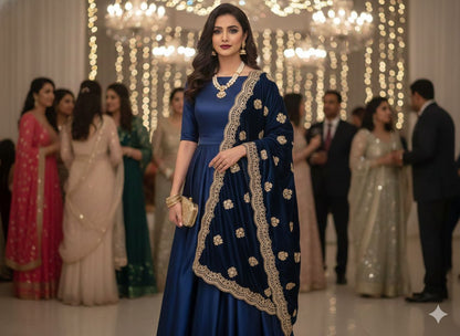 Velvet Bead Scallop work Dupatta