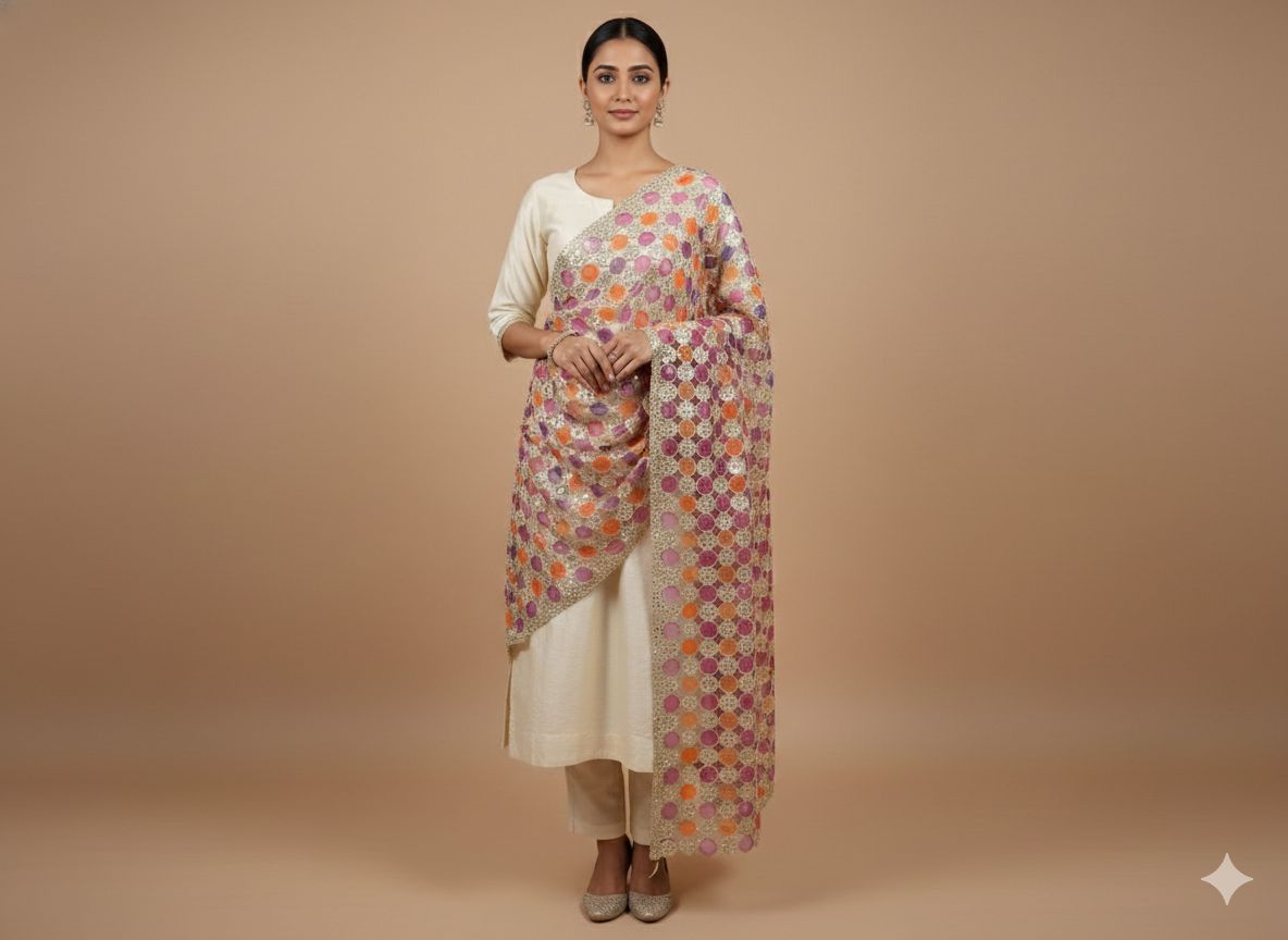 Trending sheesh mirror dupatta with circle cutwork