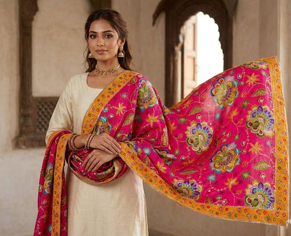 Pure Viscose Natural Crepe Dupatta – Floral Zari Elegance