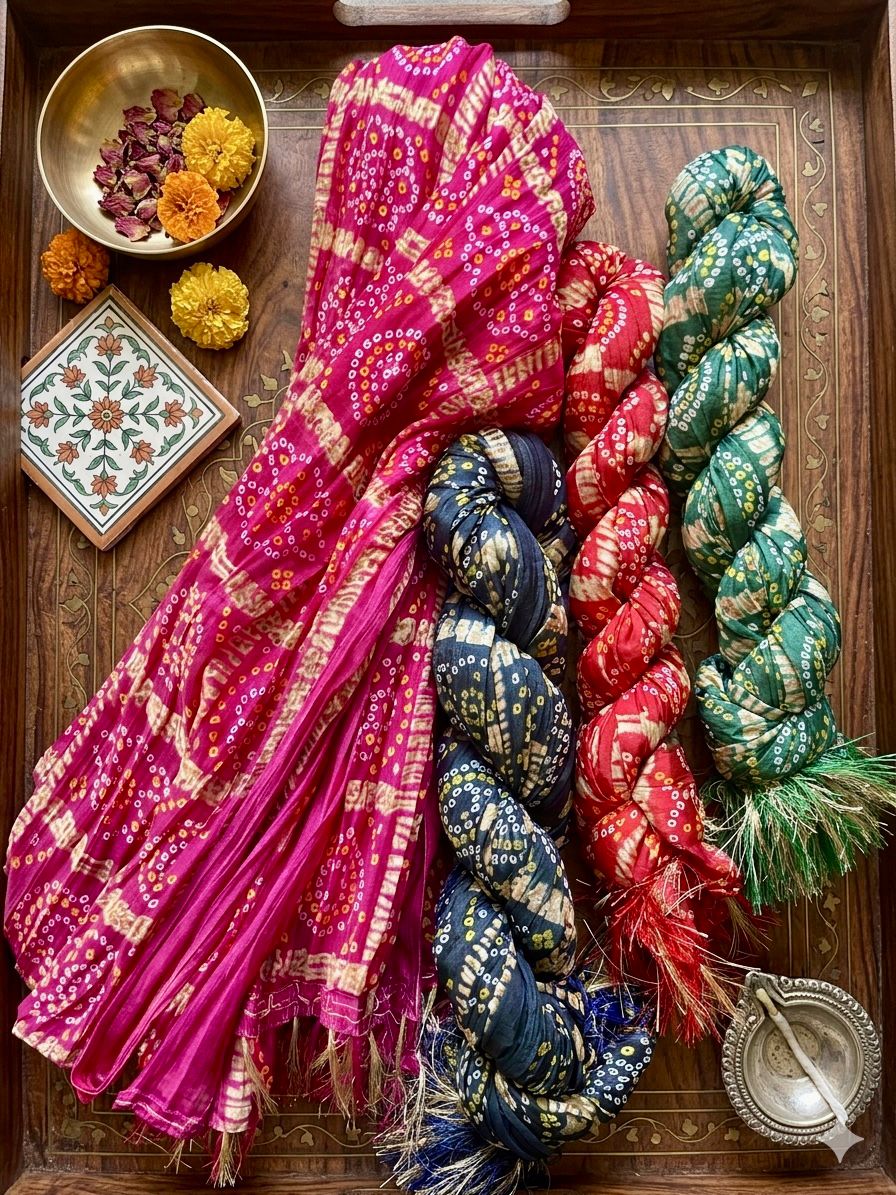 Bandhini Gharchola silk dupatta with tassels combo buy 1 get 1