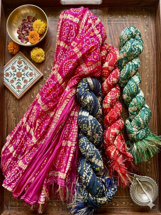 Bandhini Gharchola silk dupatta with tassels combo buy 1 get 1