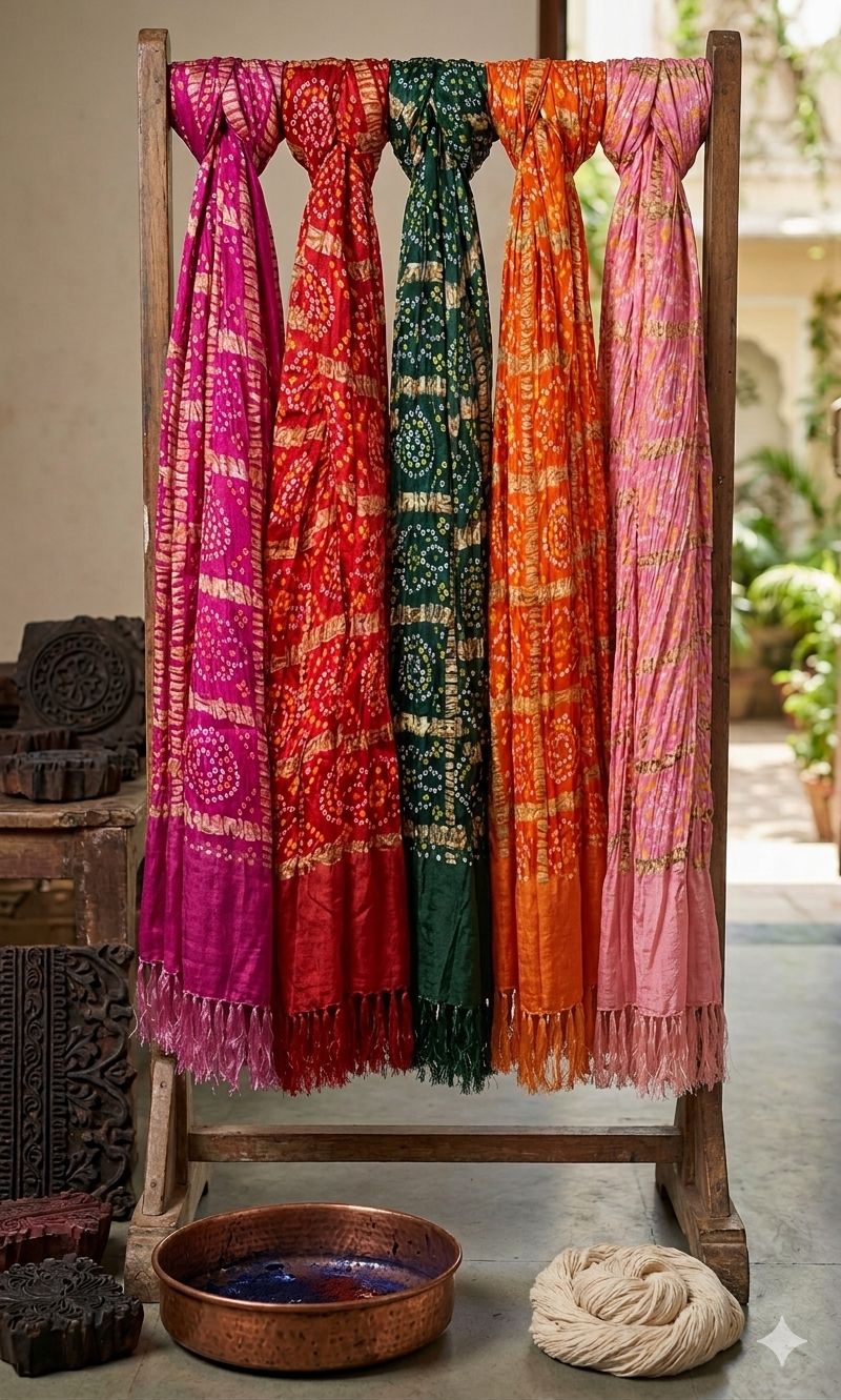Bandhini Gharchola silk dupatta with tassels combo buy 1 get 1