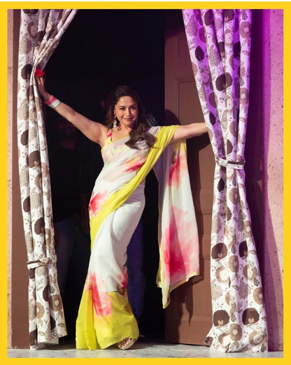 Madhuri Dixit Iconic Weightless Gorgette Digital Print Saree