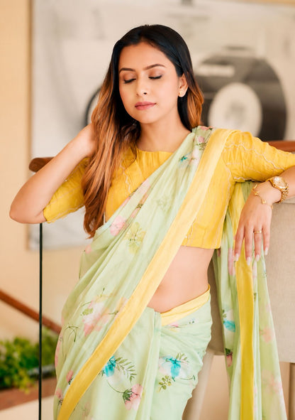 Pista Bloom- Cotton Linen Saree