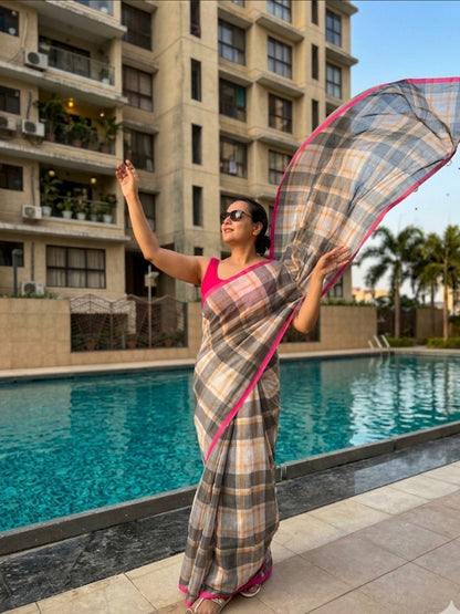 CHECKMATE – Cotton Linen Digital Print Saree