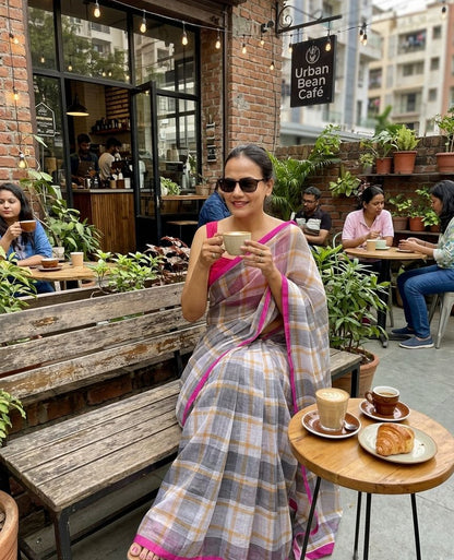 CHECKMATE – Cotton Linen Digital Print Saree