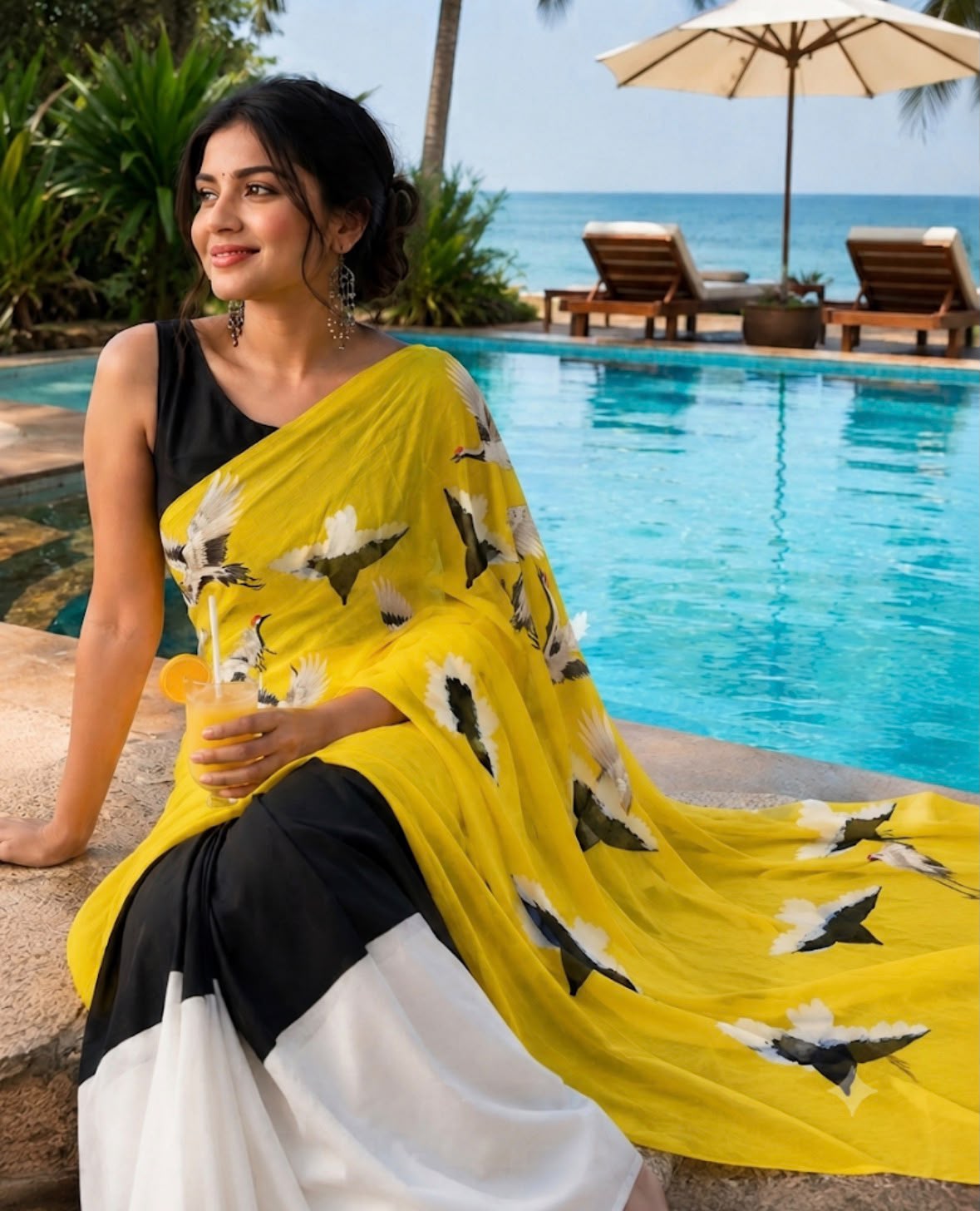 Skyward Grace – Cotton Linen Bird Print Saree