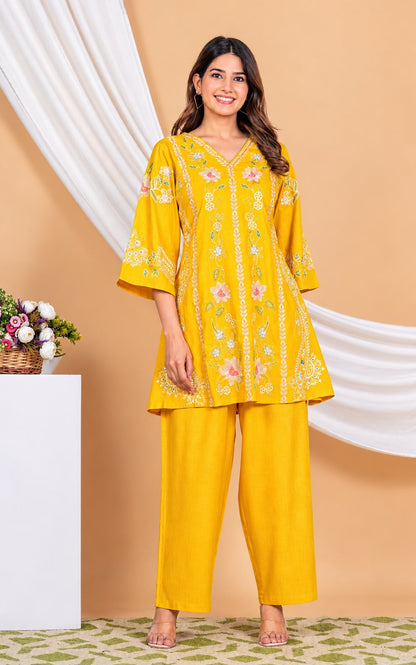 Pure Viscose Rayon Embroidered Co-ord Set