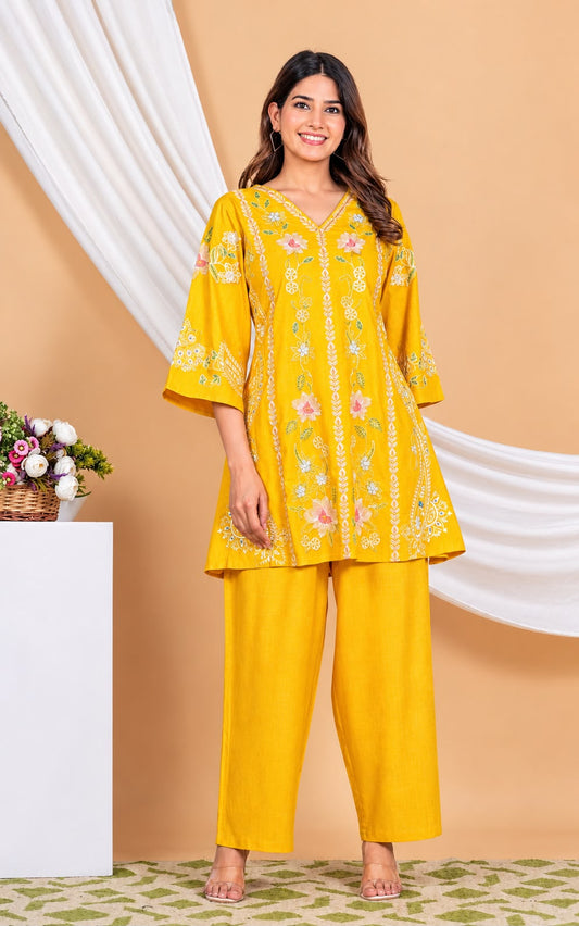 Pure Viscose Rayon Embroidered Co-ord Set