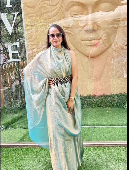 Designer Fendi green gold saree