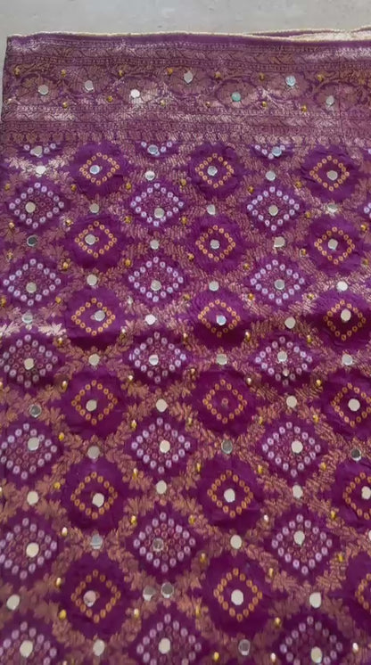 Pure Jaquard Banarasi weaved Bandhini Patola Dupatta with mirror work