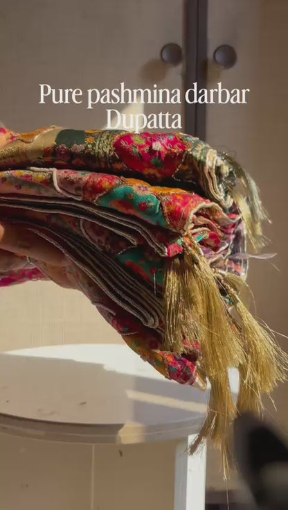 Pure Pashmina silk Darbari Theme Dupatta – A Regal Story in Every Thread