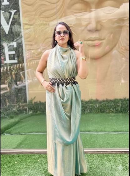 Designer Fendi green gold saree
