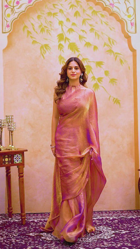 Designer Fendi purple gold saree